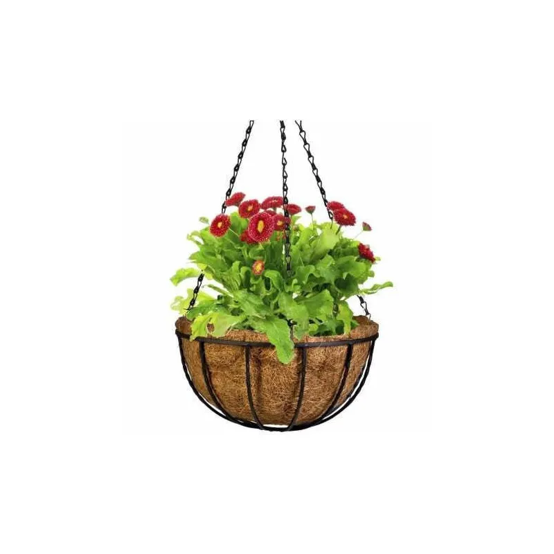 Suport pentru ghiveci cu lant, rotund, Otel, Fibra Cocos, 30x14cm