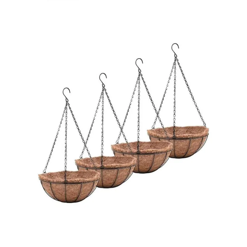 Suport pentru ghiveci cu lant, rotund, Otel, Fibra Cocos, 30x14cm