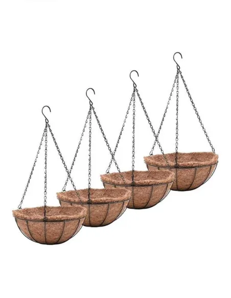 Suport pentru ghiveci cu lant, rotund, Otel, Fibra Cocos, 30x14cm
