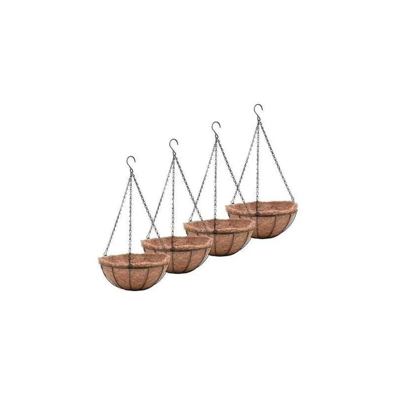 Suport pentru ghiveci cu lant, rotund, Otel, Fibra Cocos, 30x14cm