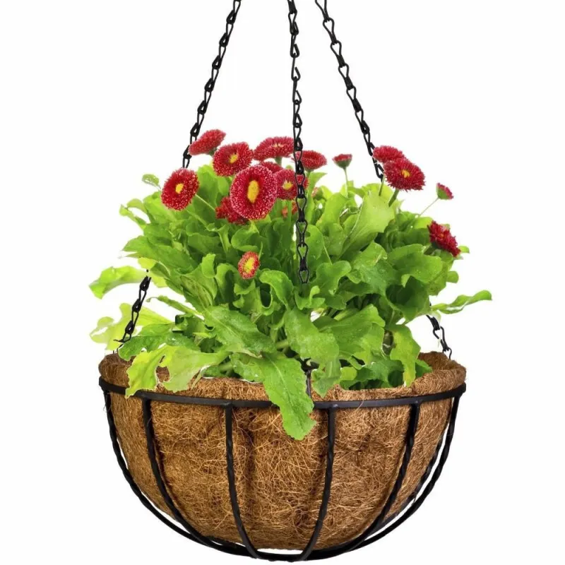 Suport pentru ghiveci cu lant, rotund, Otel, Fibra Cocos, 30x14cm