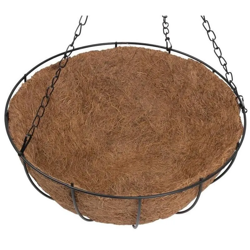 Suport pentru ghiveci cu lant, rotund, Otel, Fibra Cocos, 30x14cm