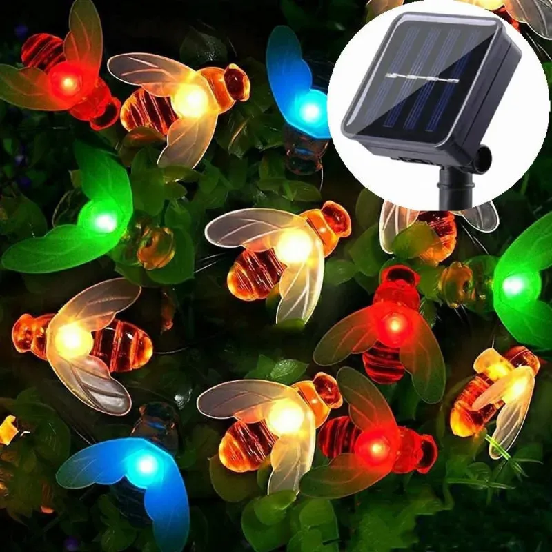 Instalație Solară cu Albinuțe, 50 LED-uri Multicolor, Senzor de Lumină, Interior/Exterior