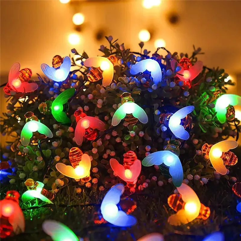Instalație Solară cu Albinuțe, 50 LED-uri Multicolor, Senzor de Lumină, Interior/Exterior