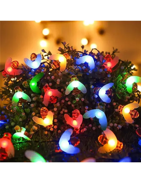 Instalație Solară cu Albinuțe, 50 LED-uri Multicolor, Senzor de Lumină, Interior/Exterior