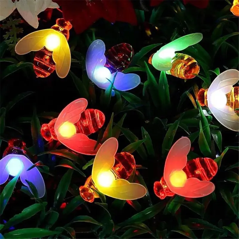 Instalație Solară cu Albinuțe, 50 LED-uri Multicolor, Senzor de Lumină, Interior/Exterior
