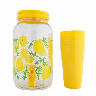 Borcan de Limonadă cu Robinet și 4 Pahare din Plastic, 3,8 L 2