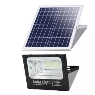 Set 2 x Proiector 100w cu panou solar Jortan , 6500k, IP66, telecomanda, indicator baterie