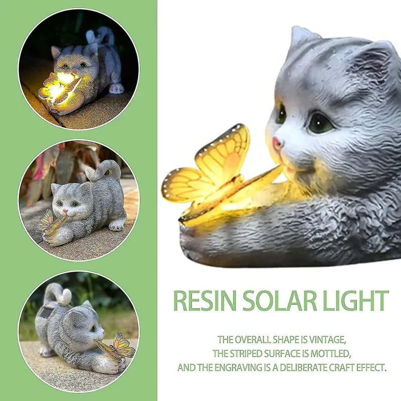 Pisica si fluture solar, decor gradina