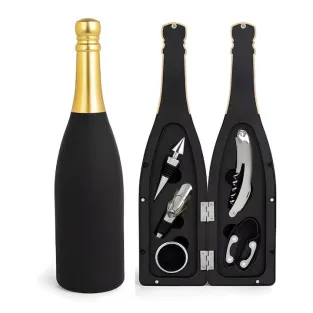 Set cadou pentru vin cu 5 accesorii în suport sub forma de sticla