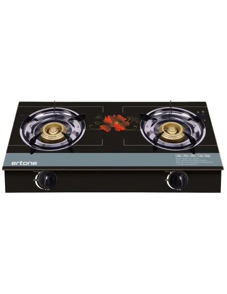 Aragaz ERTONE MN-1102, 2 Arzatoare din fonta, sticla securizata, aprindere pe quartz, negru,