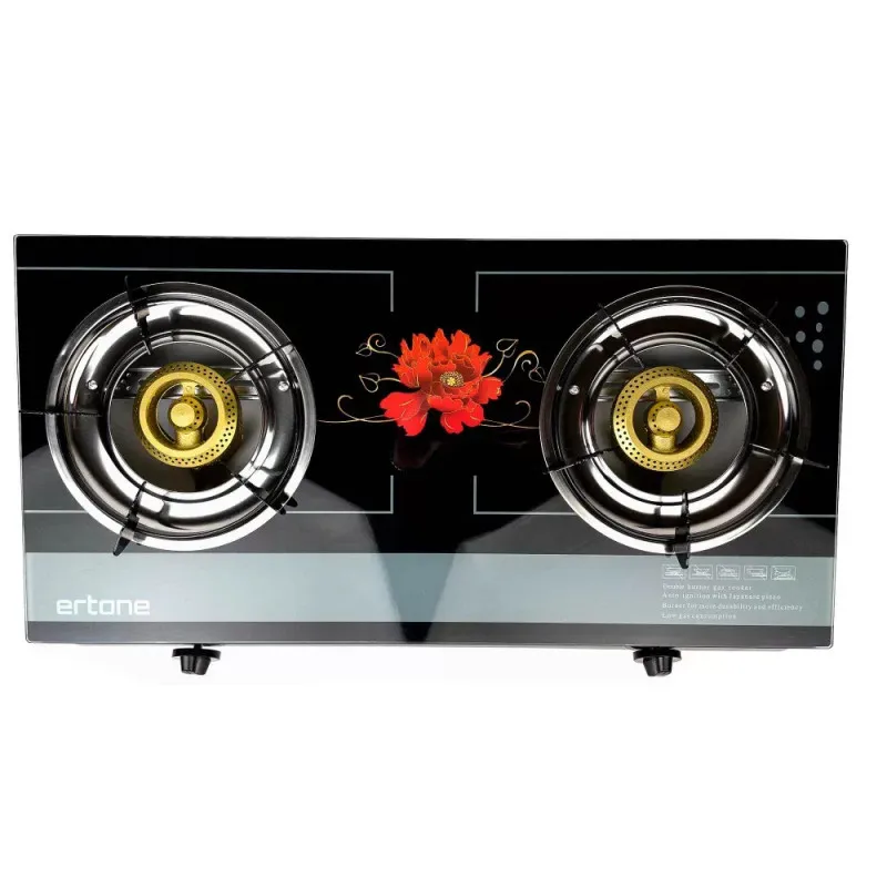 Aragaz ERTONE MN-1102, 2 Arzatoare din fonta, sticla securizata, aprindere pe quartz, negru,