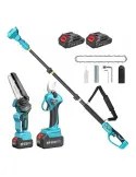 Set Foarfecă și Mini Drujbă 6 inch cu Brat Telescopic 2 m, 48V, 2 Acumulatori, Unghi Reglabil