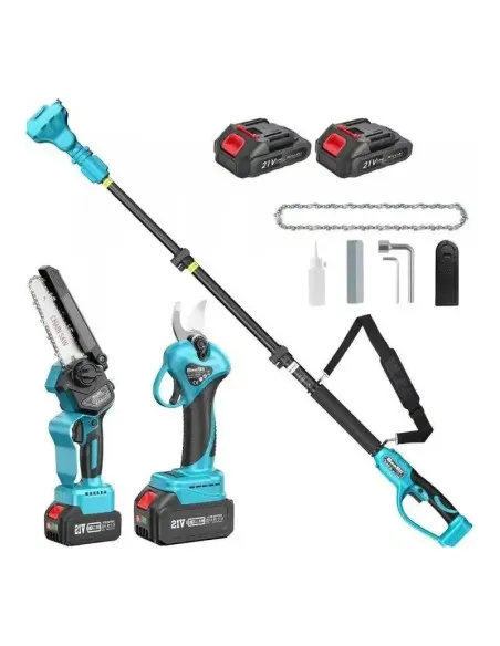 Set Foarfecă și Mini Drujbă 6 inch cu Brat Telescopic 2 m, 48V, 2 Acumulatori, Unghi Reglabil