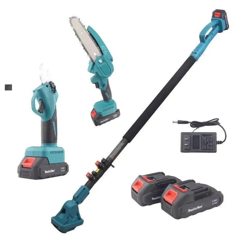 Set Foarfecă și Mini Drujbă 6 inch cu Brat Telescopic 2 m, 48V, 2 Acumulatori, Unghi Reglabil