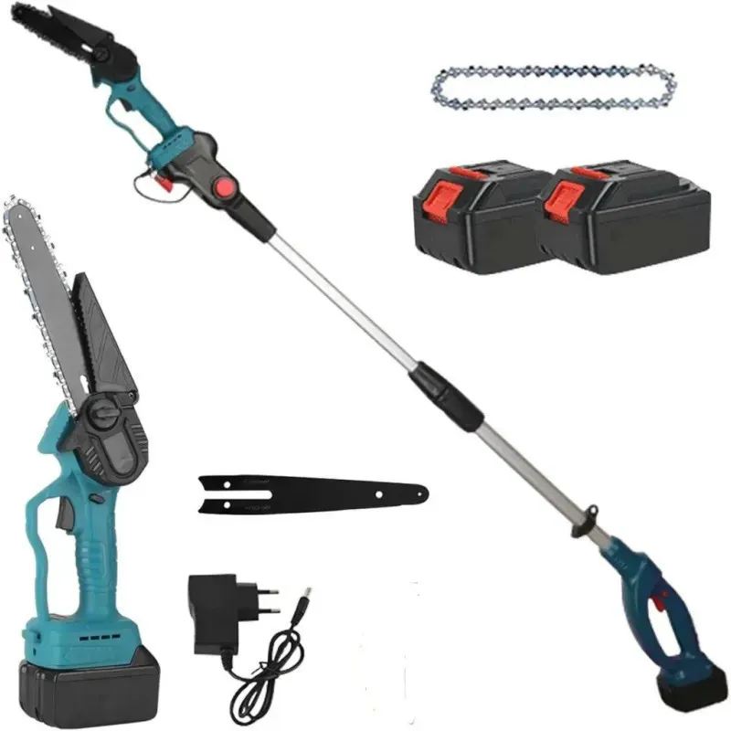 Set Foarfecă și Mini Drujbă 6 inch cu Brat Telescopic 2 m, 48V, 2 Acumulatori, Unghi Reglabil