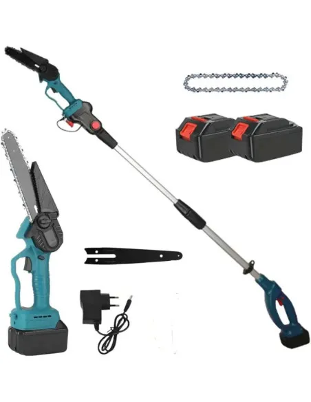 Set Foarfecă și Mini Drujbă 6 inch cu Brat Telescopic 2 m, 48V, 2 Acumulatori, Unghi Reglabil