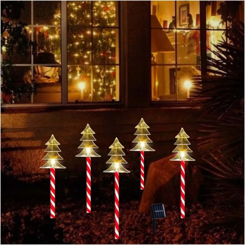 Set 5 Braduti LED Solar 2 Moduri Iluminare Craciun
