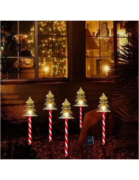 Set 5 Braduti LED Solar 2 Moduri Iluminare Craciun