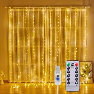 Instalație Perdea LED 3x3M, 300 LED, Alb Cald, 8 Jocuri lumini 2