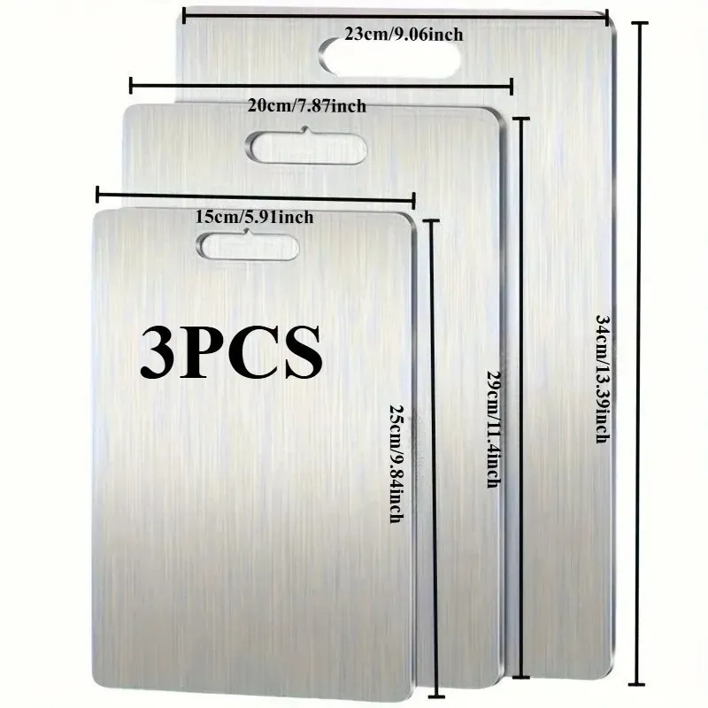 Set 3 tocătoare din inox, impermeabile, cu utilizare pe ambele fețe – 34×23 / 30×20 / 24×15 cm