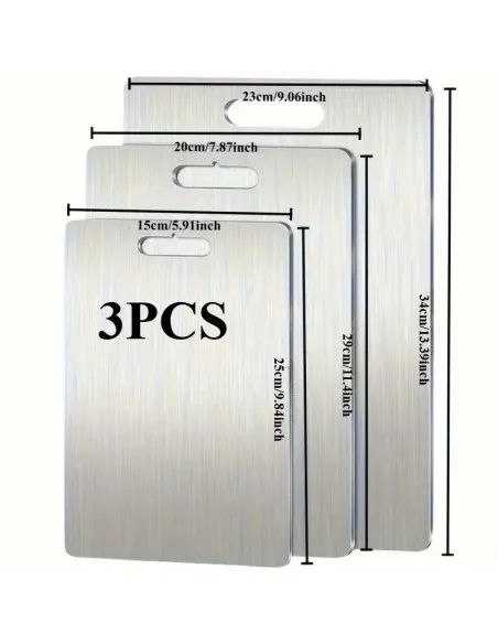 Set 3 tocătoare din inox, impermeabile, cu utilizare pe ambele fețe – 34×23 / 30×20 / 24×15 cm