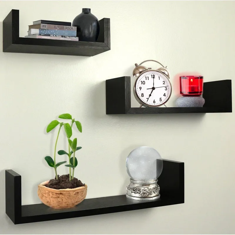 Set 3 rafturi etajere, material MDF, culoare wenge