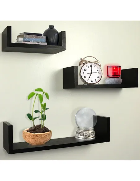 Set 3 rafturi etajere, material MDF, culoare wenge