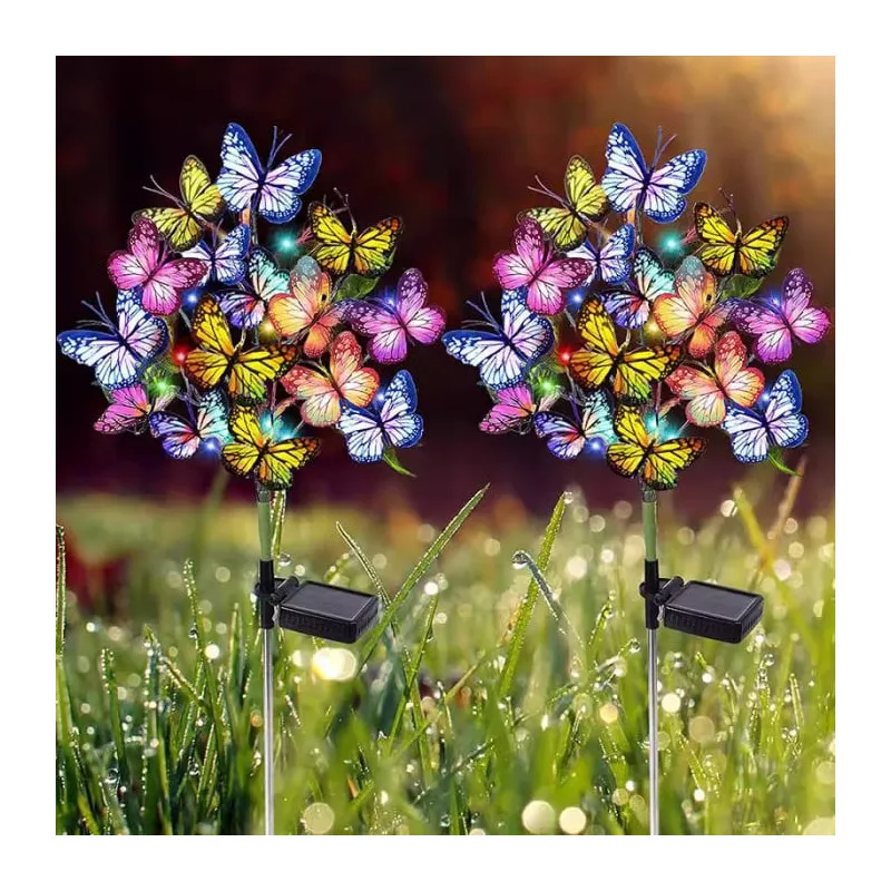 Set 2x lampa solara decorativa Fluturi, Led, multicolor, IP66, 70cm