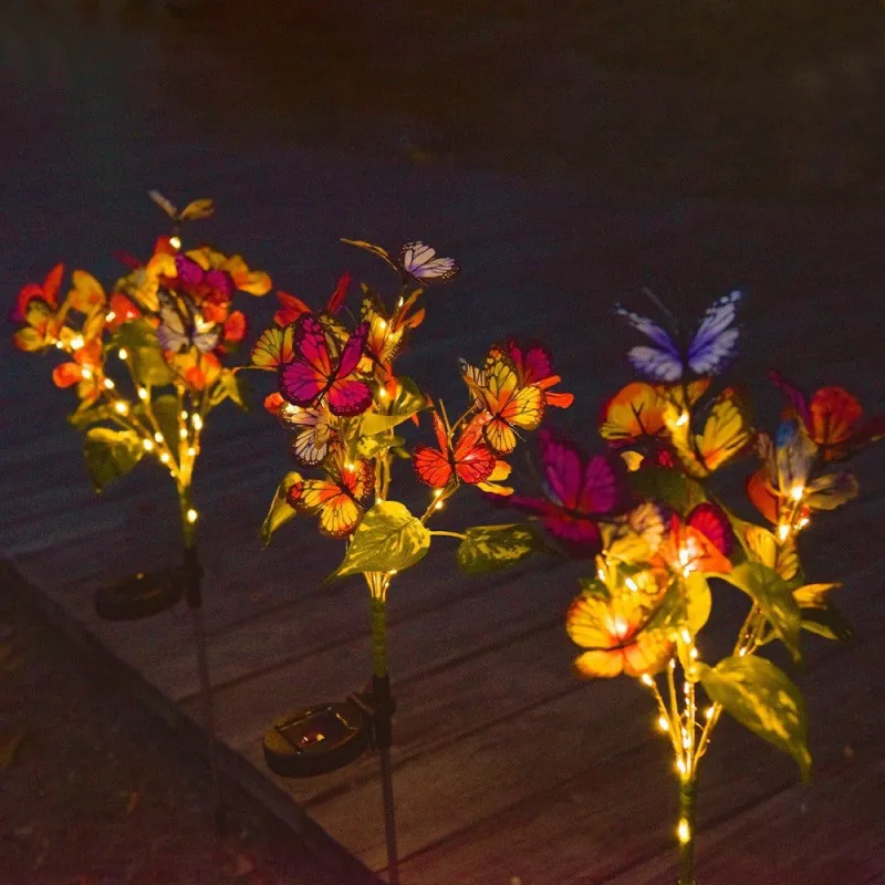 Set 2x lampa solara decorativa Fluturi, Led, multicolor, IP66, 70cm