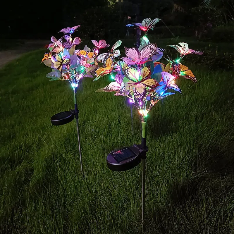 Set 2x lampa solara decorativa Fluturi, Led, multicolor, IP66, 70cm