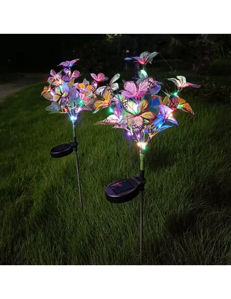 Set 2x lampa solara decorativa Fluturi, Led, multicolor, IP66, 70cm