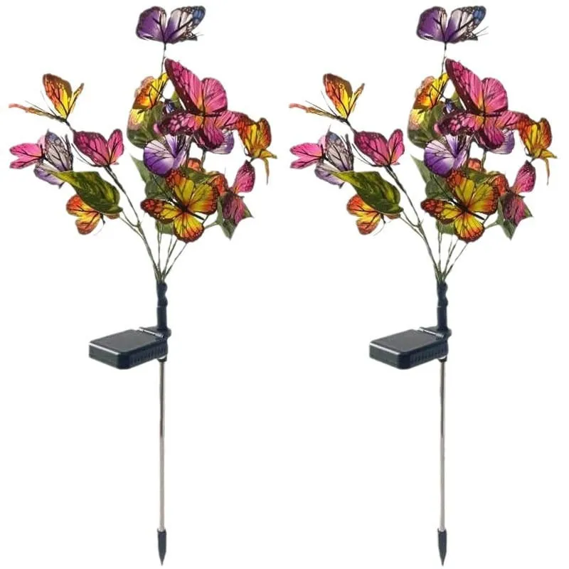 Set 2x lampa solara decorativa Fluturi, Led, multicolor, IP66, 70cm