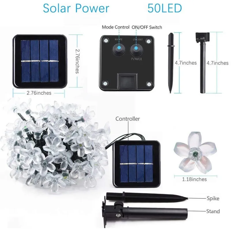Instalatie solara floricele gheata, 50 led-uri, multicolor, 6.5 m