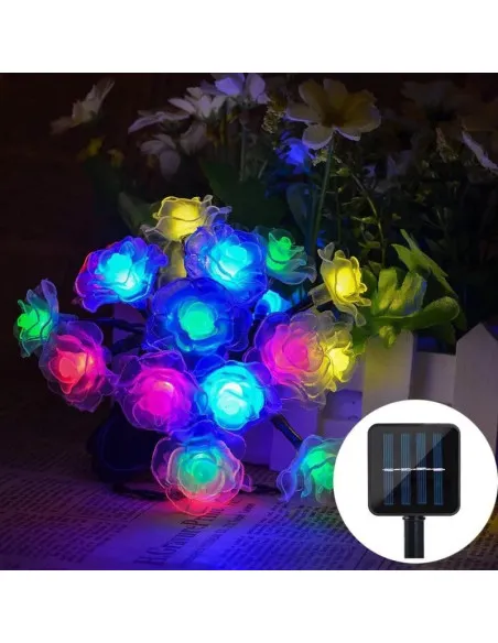 Instalatie solara 50 LED trandafiri, multicolor