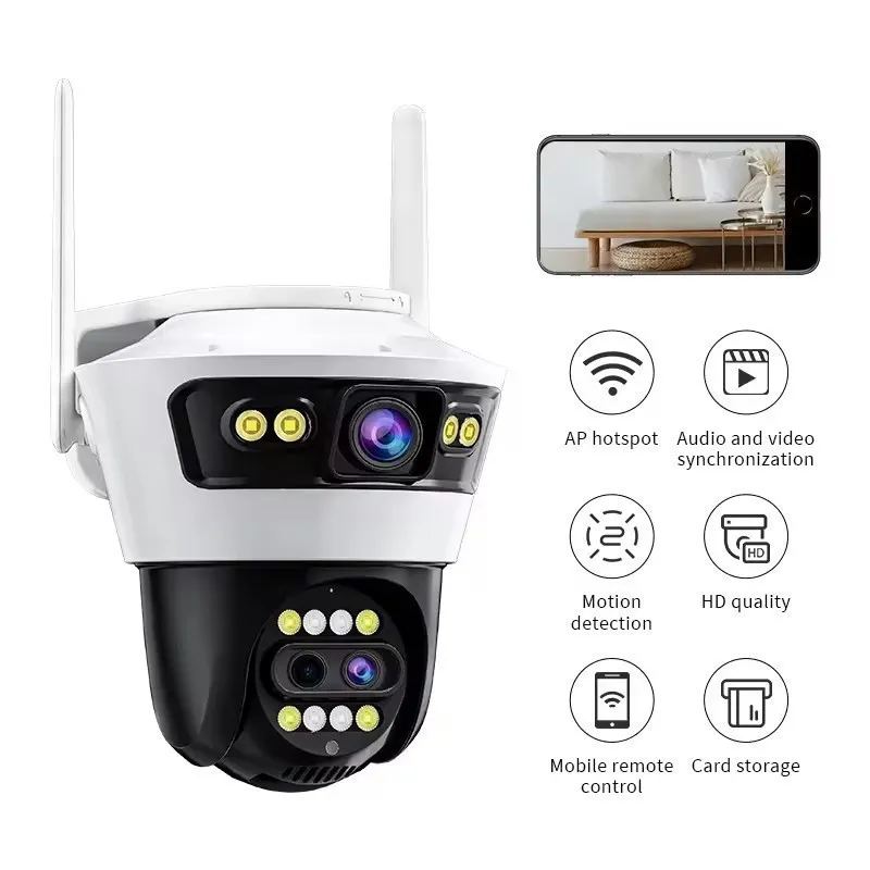 Camera Jortan4 Dubla, Conexiune Wifi, 2 Lentile V,Full HD, Interior/Exterior, Recunoastere faciala IP66 + CARD 32GB