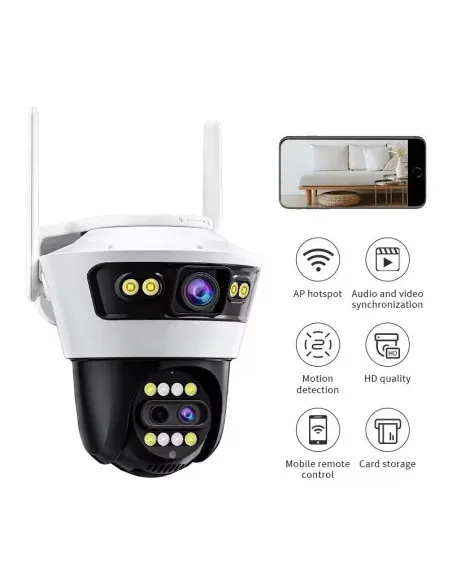 Camera Jortan4 Dubla, Conexiune Wifi, 2 Lentile V,Full HD, Interior/Exterior, Recunoastere faciala IP66 + CARD 32GB