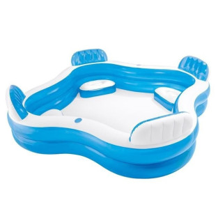 Piscina gonflabila pentru Familie, Bleu, 4 scaune gonflabile integrate, 2 suporturi pentru pahare, Intex, 229x229x66cm