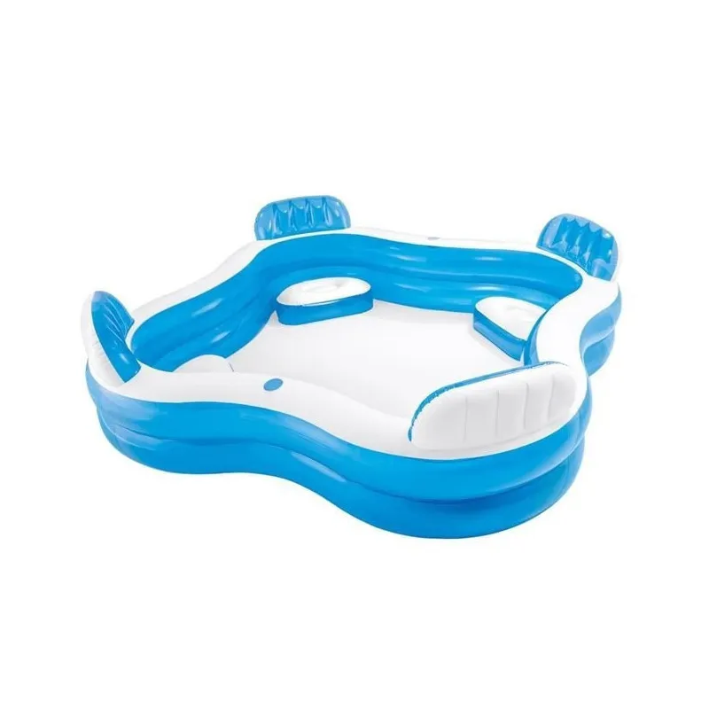 Piscina gonflabila pentru Familie, Bleu, 4 scaune gonflabile integrate, 2 suporturi pentru pahare, Intex, 229x229x66cm