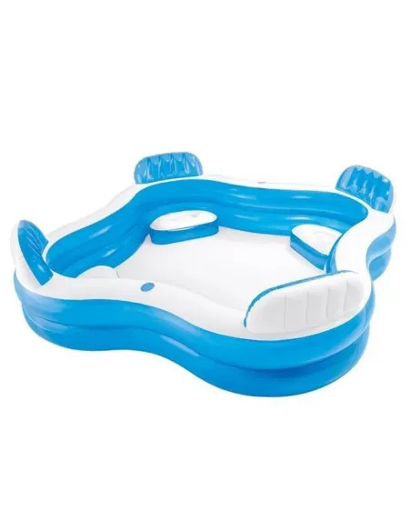 Piscina gonflabila pentru Familie, Bleu, 4 scaune gonflabile integrate, 2 suporturi pentru pahare, Intex, 229x229x66cm