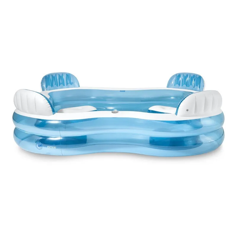 Piscina gonflabila pentru Familie, Bleu, 4 scaune gonflabile integrate, 2 suporturi pentru pahare, Intex, 229x229x66cm