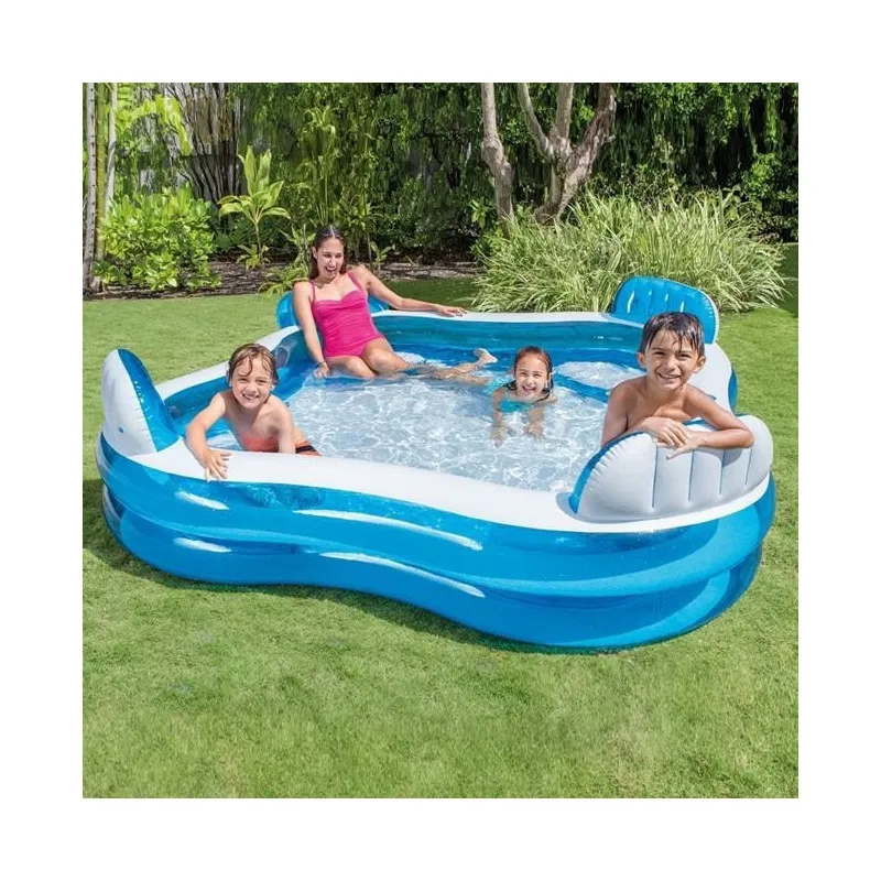 Piscina gonflabila pentru Familie, Bleu, 4 scaune gonflabile integrate, 2 suporturi pentru pahare, Intex, 229x229x66cm