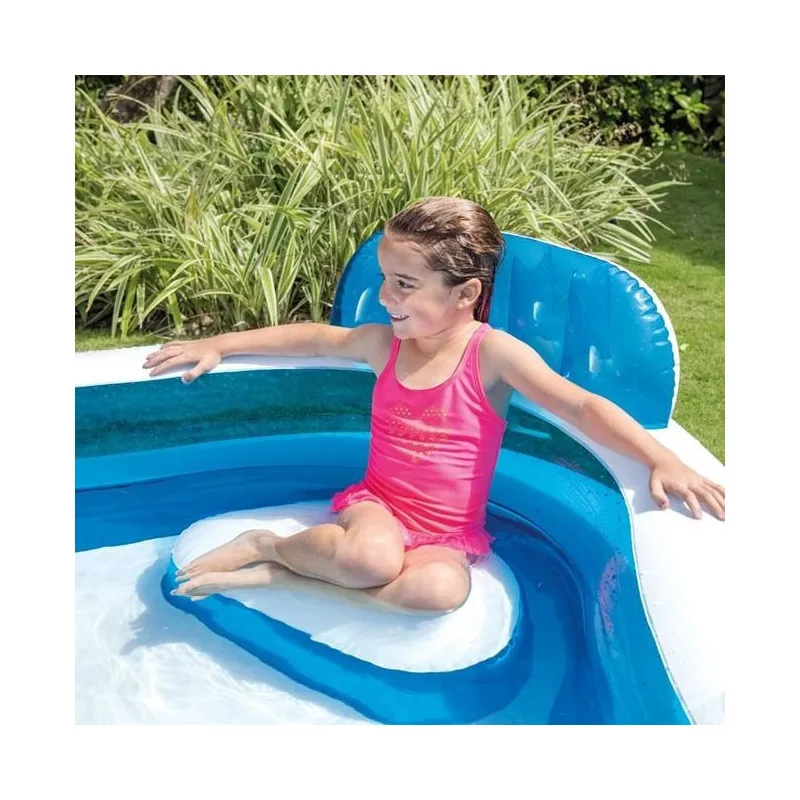 Piscina gonflabila pentru Familie, Bleu, 4 scaune gonflabile integrate, 2 suporturi pentru pahare, Intex, 229x229x66cm