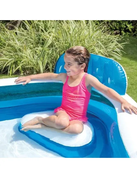 Piscina gonflabila pentru Familie, Bleu, 4 scaune gonflabile integrate, 2 suporturi pentru pahare, Intex, 229x229x66cm