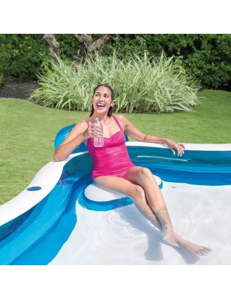 Piscina gonflabila pentru Familie, Bleu, 4 scaune gonflabile integrate, 2 suporturi pentru pahare, Intex, 229x229x66cm