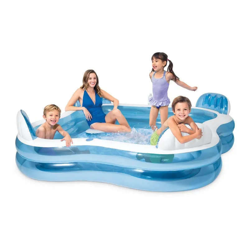 Piscina gonflabila pentru Familie, Bleu, 4 scaune gonflabile integrate, 2 suporturi pentru pahare, Intex, 229x229x66cm