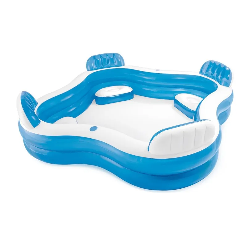 Piscina gonflabila pentru Familie, Bleu, 4 scaune gonflabile integrate, 2 suporturi pentru pahare, Intex, 229x229x66cm