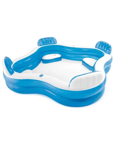 Piscina gonflabila pentru Familie, Bleu, 4 scaune gonflabile integrate, 2 suporturi pentru pahare, Intex, 229x229x66cm