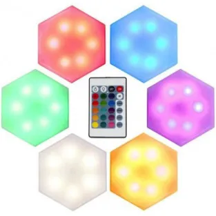 Set 6 lampi hexagon RGB cu telecomanda si senzor