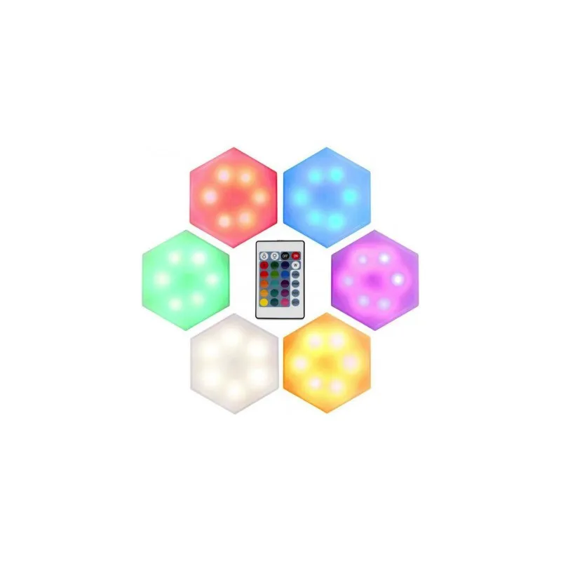 Set 6 lampi hexagon RGB cu telecomanda si senzor